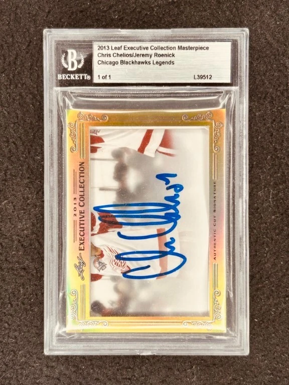 Chris Chelios Jeremy Roenick 2013 Leaf Masterpiece Cut Signature signed 1/1 JSA - Image 1 of 2