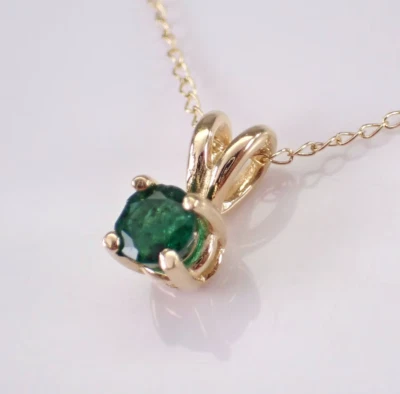 1.50Ct Round Cut Lab-Created Emerald Solitaire Pendant 14K Yellow Gold Plated - Image 1 of 4