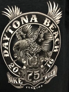 Camiseta pequeña Daytona Beach Bike Week 75th Anual 2016 negra manga larga - Imagen 1 de 10