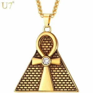Vergoldete Ägyptische Ankh Lebensschlüssel Kreuz Pyramide Anhänger Amulett Halskette Nr. 2 - Bild 1 von 6