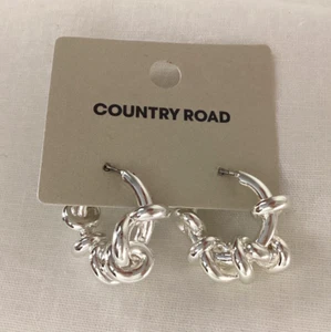 Country Road Twist Hoops Silver Statement Earrings RRP $59.95 New Without Tags - Picture 1 of 6