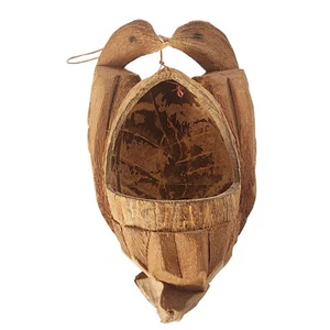 Hand-Carved Coconut Shell Love Bird Hanging Basket - Picture 1 of 7