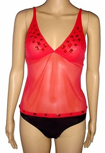 Camisa roja de malla elástica Body by Victoria's Secret con diamantes de imitación nueva con etiquetas $38 med - Imagen 1 de 5