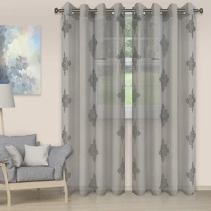 Superior Impressions Sia Damask Sheer Curtain Panels Grommet Header 52" x 96" - Picture 1 of 3