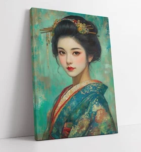 BEAUTIFUL GEISHA WOMAN IN TRADITIONAL CLOTHING CANVAS WALL ART ARTWORK PRINT - Picture 1 of 2