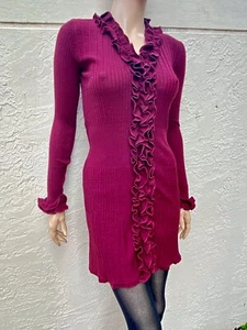 ANNE FONTAINE EMMALEE GORGEOUS BURGUNDY RUFFLED WOOL KNIT DRESS SZ 40 - Picture 1 of 6