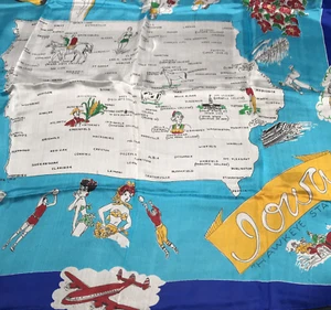 VTG 1940s Iowa Hawkeye State Souvenir Scarf Handkerchief Silk 32x32 Goldfinch - Picture 1 of 13