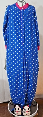 Пижама на ножках Kitty голова синий горошек костюм Sz Med 100% полиэстер флис - Изображение 1 из 4