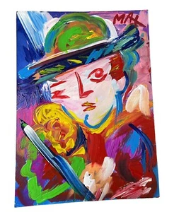 PETER MAX - POSTCARD PAINTING ON CARDBOARD-SIGNED - Picture 1 of 2