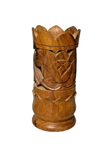 Hand Carved Wooden Decorative Vase Flower Top made in Pakistan - Picture 1 of 6