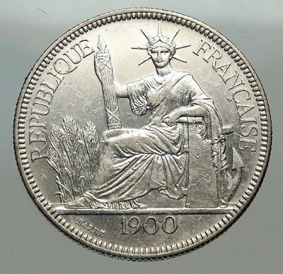 Moneda Piastre de Plata Antigua 1900 A FRANCESA INDOCHINA GRANDE República de Francia i84962 Foto 1 de 3