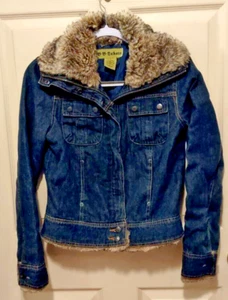 Vintage BB Dakota Denim Faux Fur Jean Jacket With Pockets Sz M Lined - Picture 1 of 8