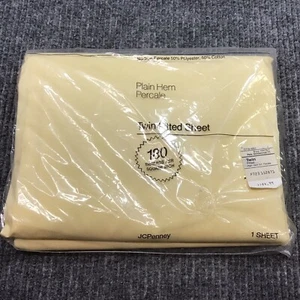 NOS Vintage JC Penny Twin Fitted Sheet Pale Goldenrod 50% Cotton 50% Polyester - Picture 1 of 5