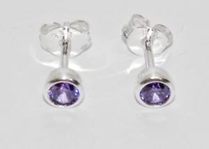 Sterling Silver 925 Amethyst Stud Earrings - February Birthstone - Picture 1 of 6