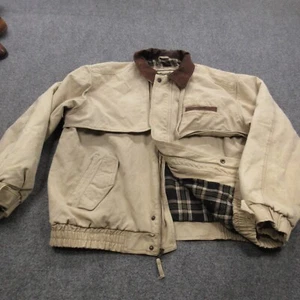 Vtg Wrangler Jacket Mens 2XL Tan Long Sleeve Flannel Lined Full Zip Coat Canvas - Picture 1 of 13