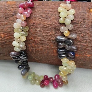 Natural Multicolor Sapphire Gems 9x6 to 10x7 mm Size Teardrop Shape Beads 9" - Picture 1 of 7