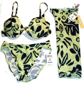 Costume da bagno bikini Sunsets Kona Reef come nuovo 3 pezzi con pareo taglia L top, stivali S nuovo con etichette $151 - Foto 1 di 6