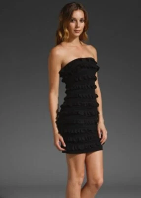 Elizabeth & James черный шелк шифона Vivienne оборки платье без бретелек новый! XS - Изображение 1 из 2