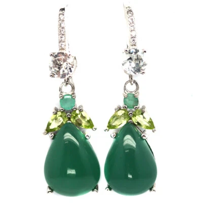 925 Silber 10x14 Mm. Grüner Aventurin, Topas, Peridot, Smaragd & Zirkon Ohrringe - Bild 1 von 4