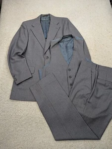 Traje Para Hombres 40L 34x31 Gris Rayas Lana 3 Piezas Chaqueta Chaleco Pantalones De Colección EE. UU. - Imagen 1 de 24