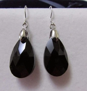 Handmade Drop/Dangle Swarovski Element Crystal Earring Sterling Silver Black - Picture 1 of 1