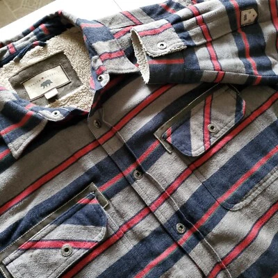 Dakota Grizzly Sherpa Lined Shirt Jacket Mens 2XL Blue Red Plaid Snap - Image 1 of 4