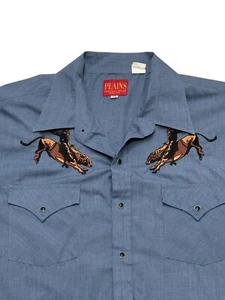 Plains Western Big Man Pearl Snap Button Shirt Embroidered Bull Rider XL Denim - Picture 1 of 8