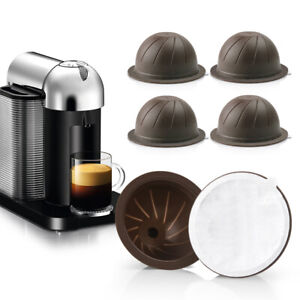 6x 150ml Coffee Capsule Pod Reusable &60 Lids For Nespresso Vertuoline Plus Next