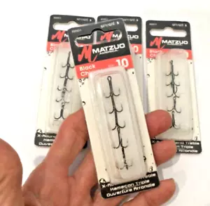 20 Matzuo 300011-10 round bend X Strong fishing Treble hooks size 10 black 4pkg - Picture 1 of 2