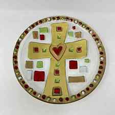 Lori Siebert Silvestri Cross Decorative Fused Glass Plate 2006 Gold Red 11 Inch