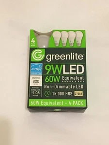 Greenlite 9W LED 60W Equivalent HouseHold Bulbs Non-dimmable LED 4-PACK - Picture 1 of 2