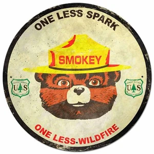 SMOKEY BEAR ONE LESS SPARK WILDFIRE 28" HEAVY DUTY USA MADE METAL AGED ADV SIGN - Picture 1 of 1