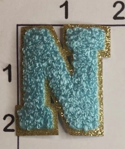 Turquoise 2" Letter "N" Patch Embroidered Chenille Iron on Alphabet - Picture 1 of 1