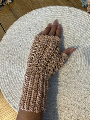 Guantes sin dedos bohemios hechos a mano, moca, talla única. ¡AUTÉNTICO!! Foto 1 de 2