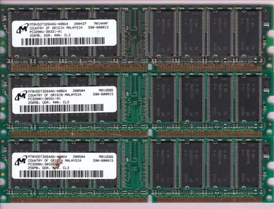768MB 3x256MB PC-3200 DDR-400 MICRON MT8VDDT3264AG-40BG4 DDR1 PC3200 RAM Kit MY - Image 1 of 2
