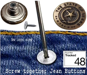 Jean repair buttons, screw together, reusable, Texas, replacement jean 2 PCs - Picture 1 of 5
