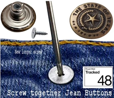 Jean repair buttons,  screw together,  reusable, Texas, replacement jean 2 PCs - Image 1 of 4