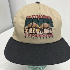 RMEF Rocking Mountain Elk Fighting Stag Strapback Trucker Hat Embroidered Tan - Picture 1 of 10