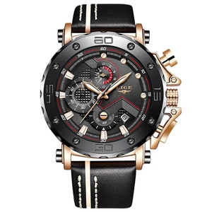 LIGE Men's Luxury Quartz Chronograph Watch Black Gold Waterproof Sport Wristwatc - Picture 1 of 7