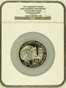 1997 Guernsey S10PND Silver 5oz 50th Wedding Anniversary NGC PF68UC - Picture 1 of 3