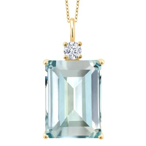 18K Yellow Gold Plated Silver Sky Blue Simulated Aquamarine Pendant Necklace - Picture 1 of 4