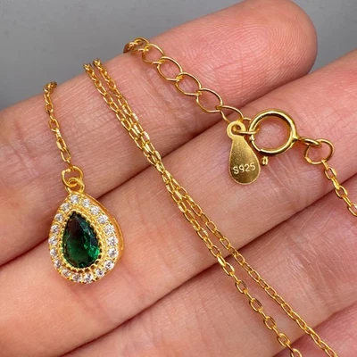 Collar de plata de ley 925 6x4 mm esmeralda piedras preciosas circón lágrima colgante regalo Foto 1 de 4
