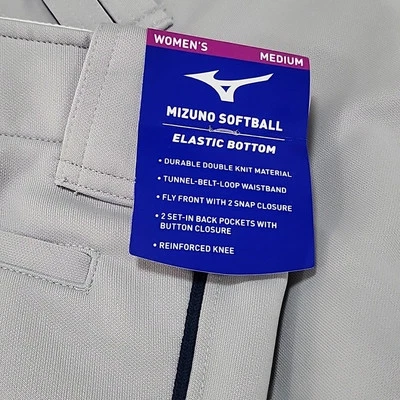 NEW MIZUNO WOMEN'S SIZE MEDIUM GRAY SOFTBALL PANTS WITH ELASTIC BOTTOM - Image 1 of 4
