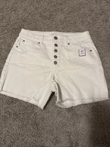 Time and Tru Shorts Damen 8 blau hoher Bund abgeschnitten Used-Look Stretch Denim - Bild 1 von 6