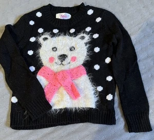 Justice Girls Polar Bear Sweater  * Size 10* Faux Fur Sequins Eyes - Picture 1 of 4