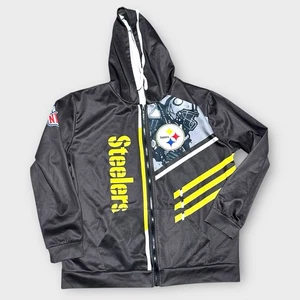 Steelers Giacca Uomo 2XL Full Zip con Cappuccio Nero Giallo Poliestere Leggero - Foto 1 di 6