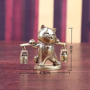 Figurine chat chanceux en laiton sculpture créative pour cabinet maison fête cadeau - Photo 1/7