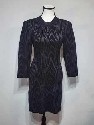 NWT ALC Ziggy Metallic Jacquard Mini Dress Sz L Silver Black Stretch Long Sleeve - Image 1 of 4