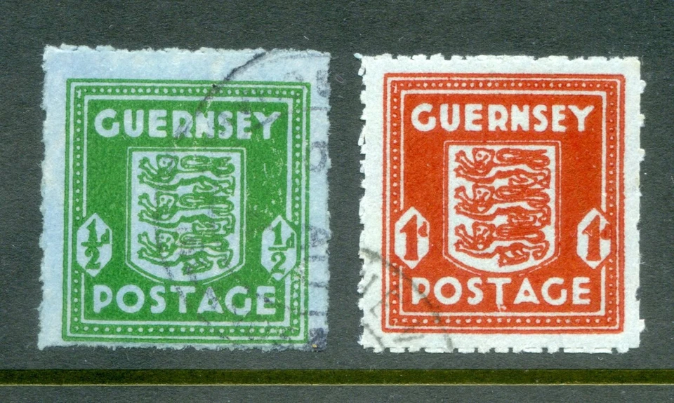 1942 GUERNSEY C.I. 1/2d+ 1d GEORGE 6th DEFINITIVES ON BLUED PAPER. F/USED SG4-5 - Image 1 of 1