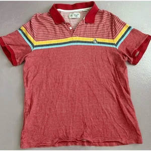 Penguin Men's XL Red Striped Polo Shirt Short Sleeve Casual - Picture 1 of 4